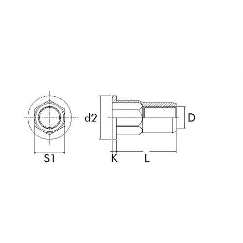 TUERCA REMACHABLE INOX BRALO SEMIHEXAGONAL CABEZA ANCHA
